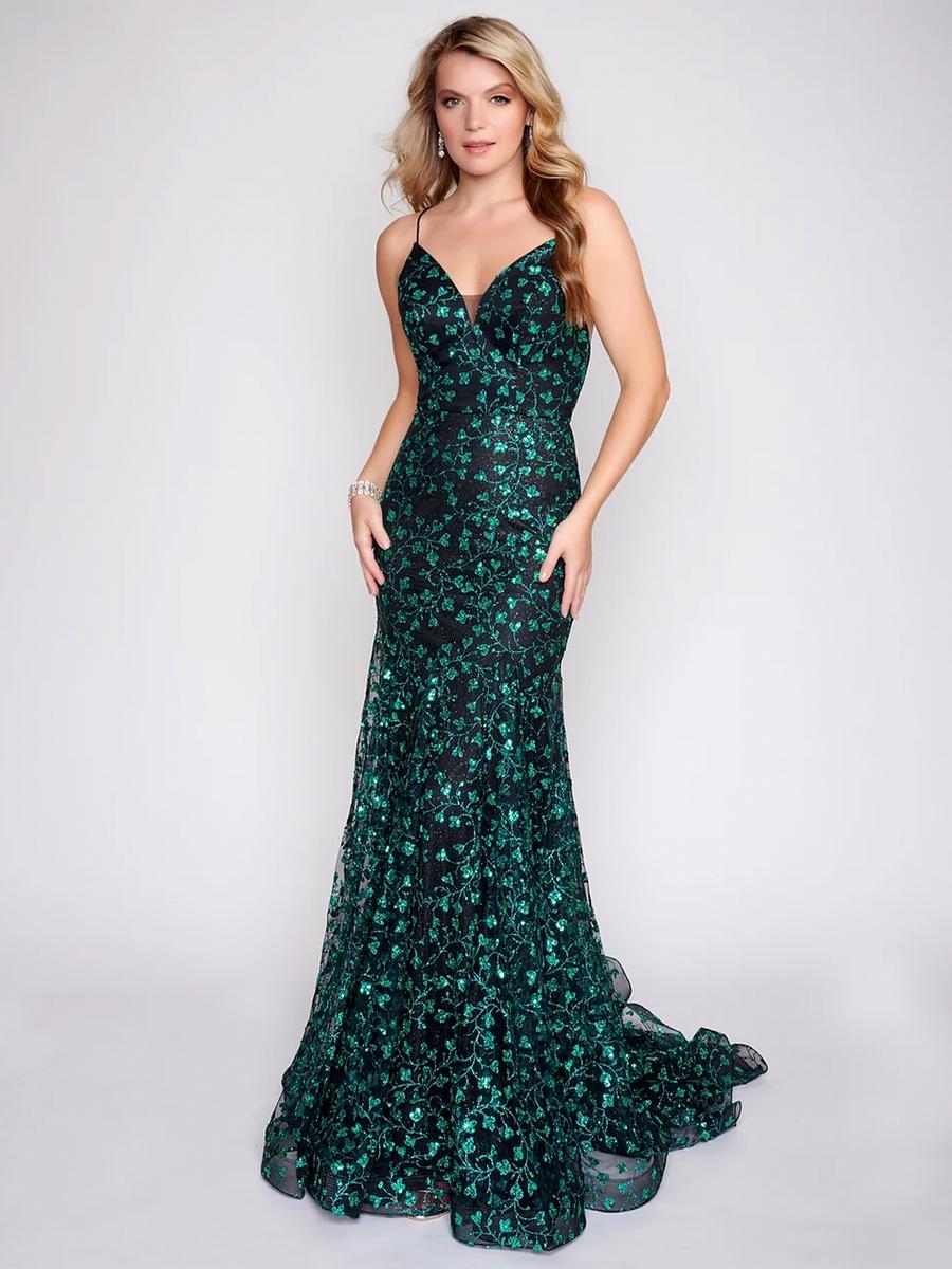 Nina Cannacci - Glitter Tulle Sequin Floral Gown 8210