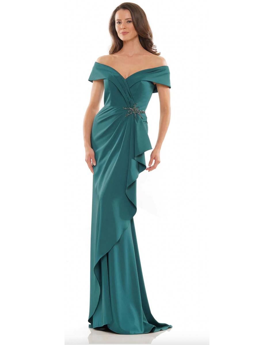 MARSONI - Off the Shoulder Ruched Gown with Brooch