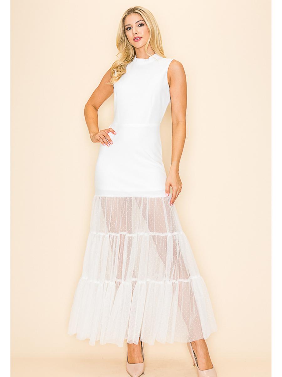 INA FASHION - Jersey Gown Tulle Hem