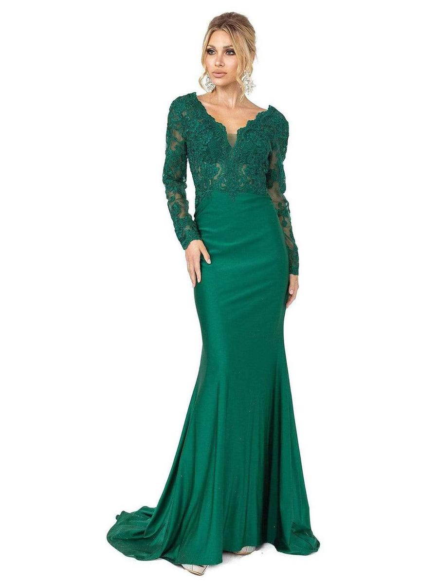 Dancing Queen - Satin Long Sleeve Embroidered Bodice Gown