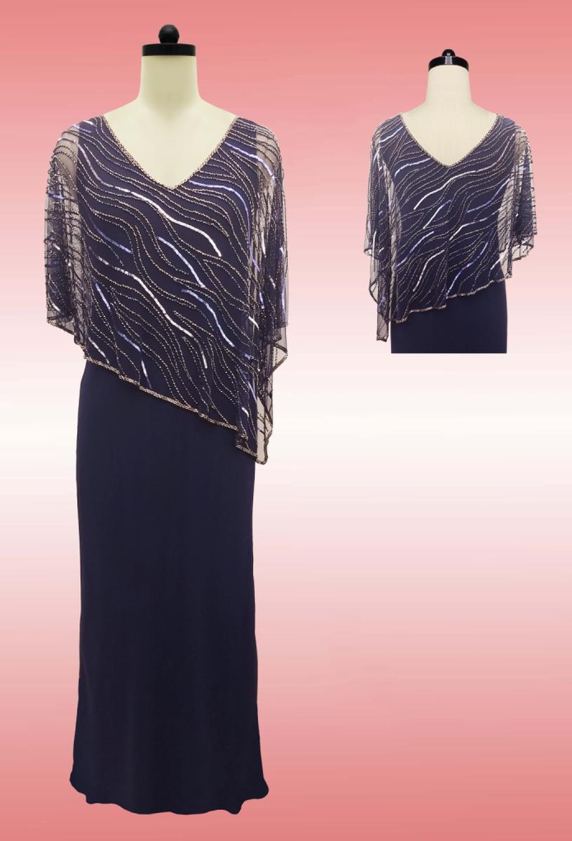 JKARA - Sequin Chiffon Asymmetrical Popover Gown