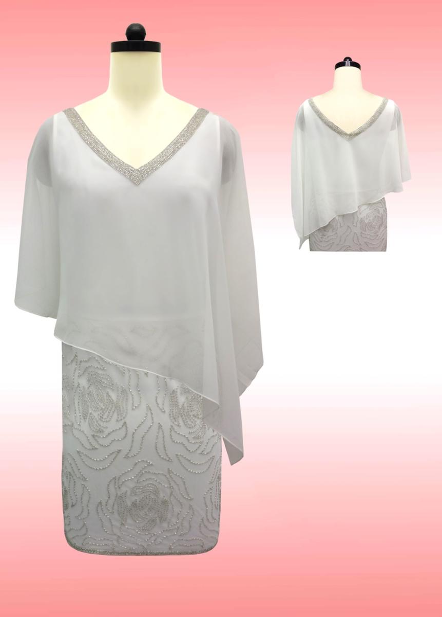 JKARA - Beaded Chiffon Asymmetrical Popover Dress