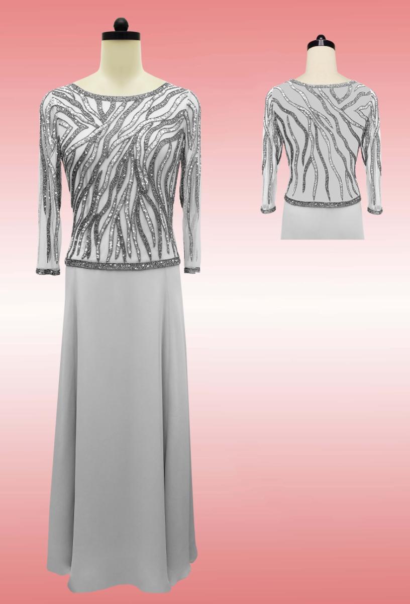 JKARA - Sequin 3/4 Sleeve Chiffon Popover Gown 5250SLW