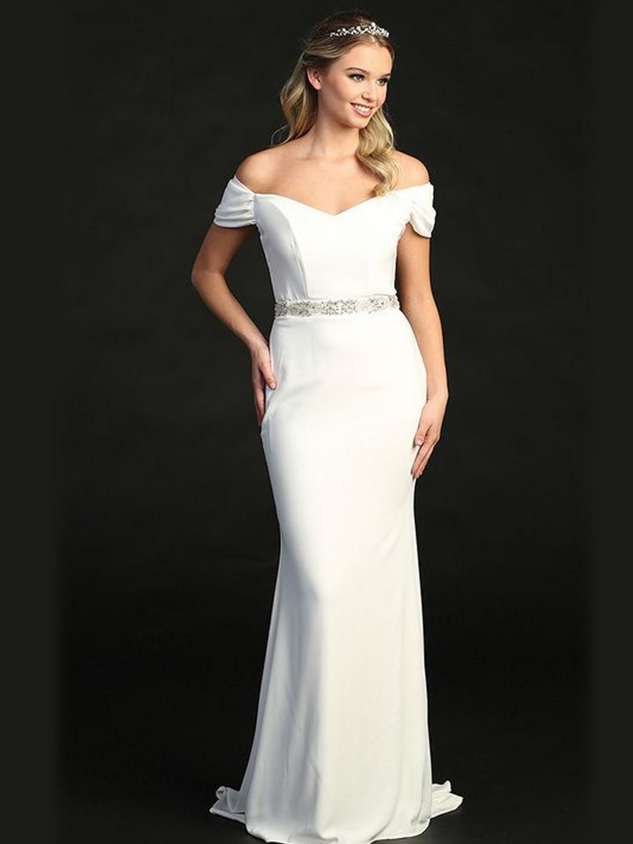 CINDY COLLECTION USA - Off The Shoulder Jersey Gown Beaded Belt