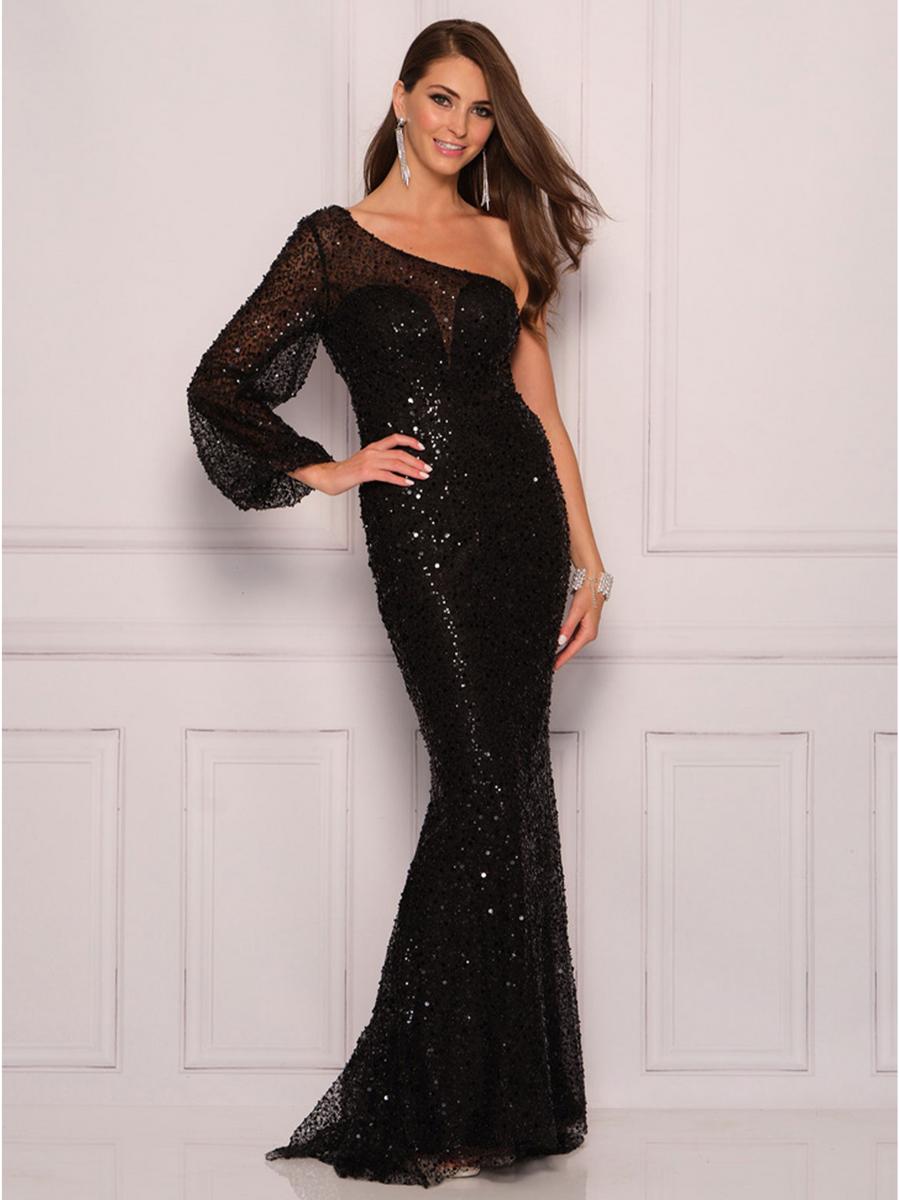 Dave and Johnny - One Long Sleeve Beaded Fitted Gown