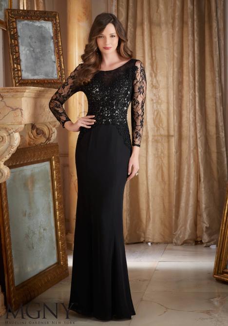 MGNY for Morilee - Long-Sleeved Embroidered Chiffon Gown 71403