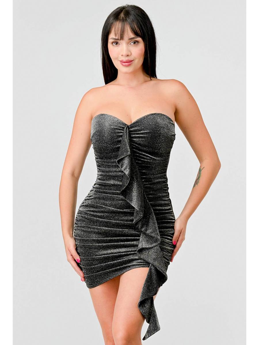 PRIVY - Strapless Shimmer Ruffle Bodycon Dress PD74627B-W
