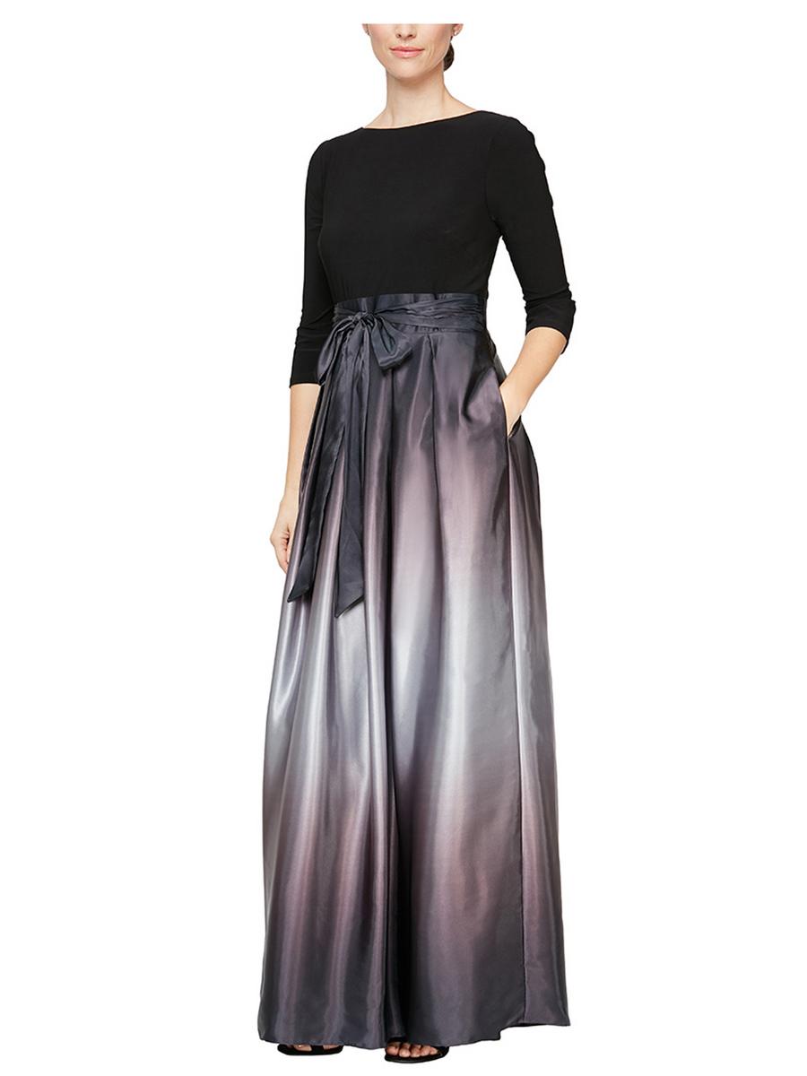 SALLY LOU - Long Sleeve Jersey Bodice Satin Gown
