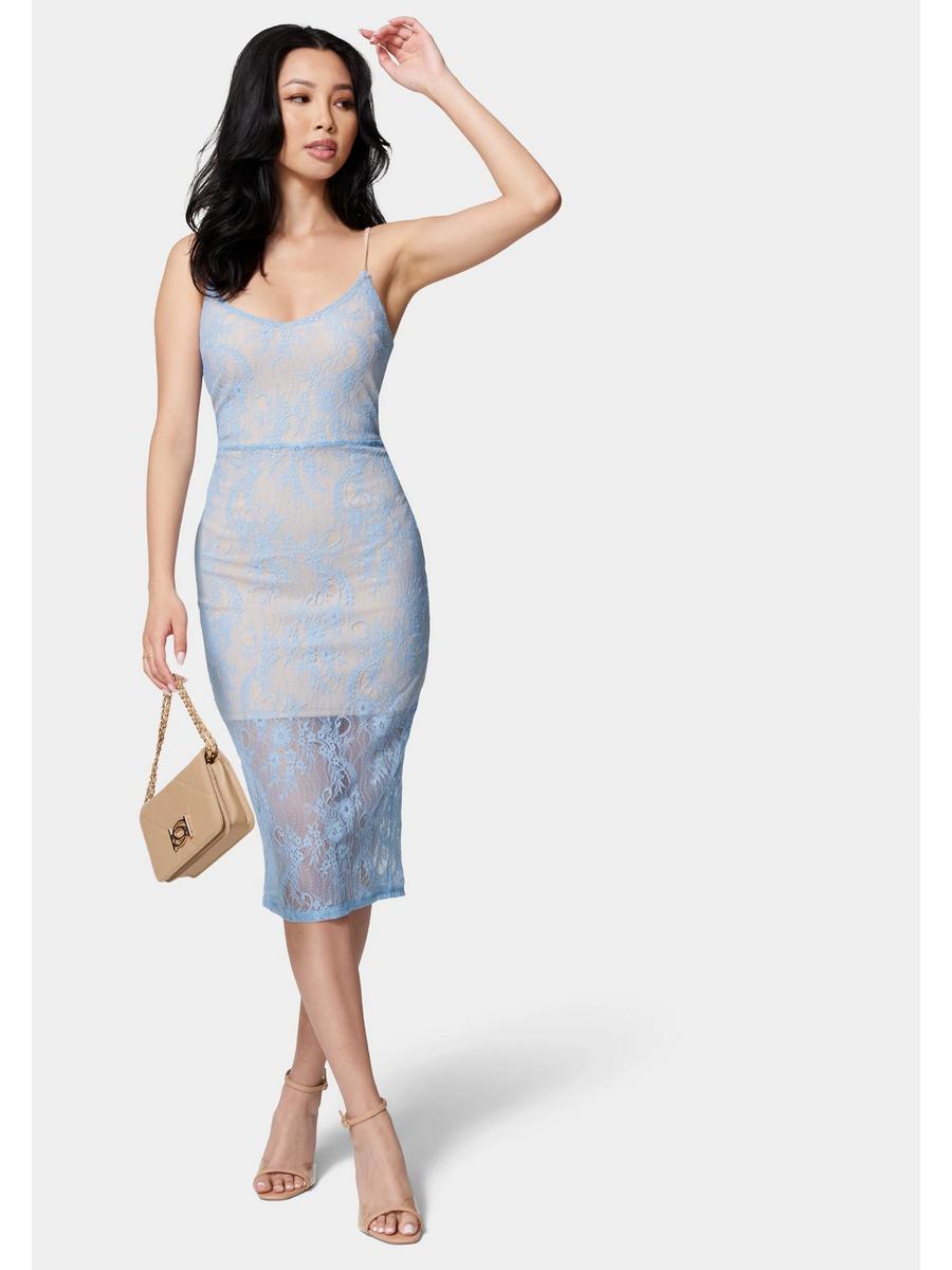 BEBE - Lace Overlay Midi Dress