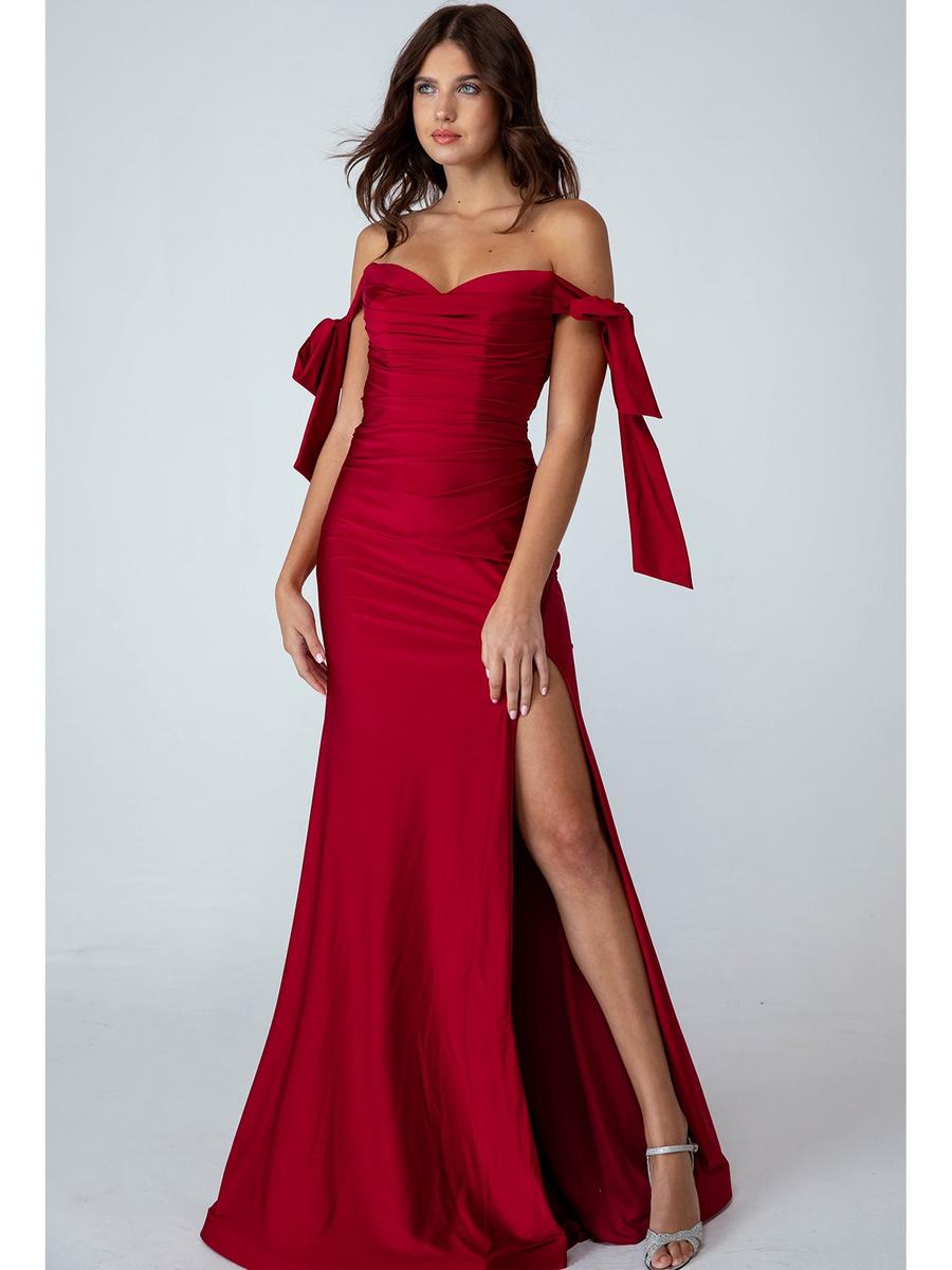 Fashion Eureka - Off the Shoulder Bow Tie Sleeve Gown