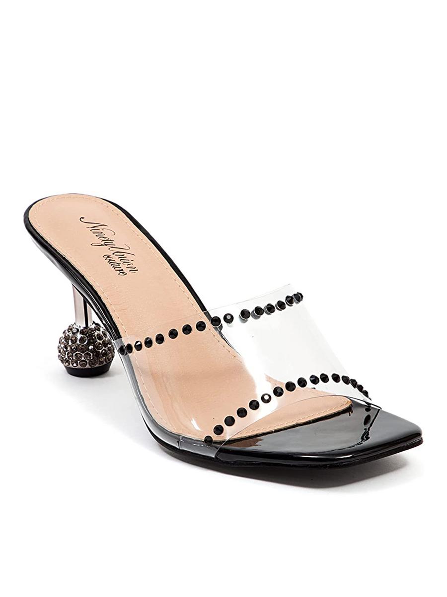 Lady Couture - Mid Heel Lucite Studded Slide FANCY