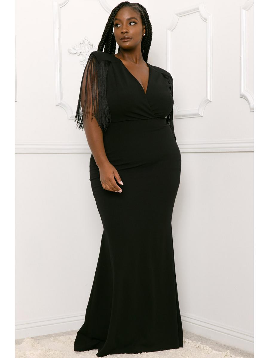 Symphony - Jersey Gown With Fringe Cap Sleeves IXD6695AP