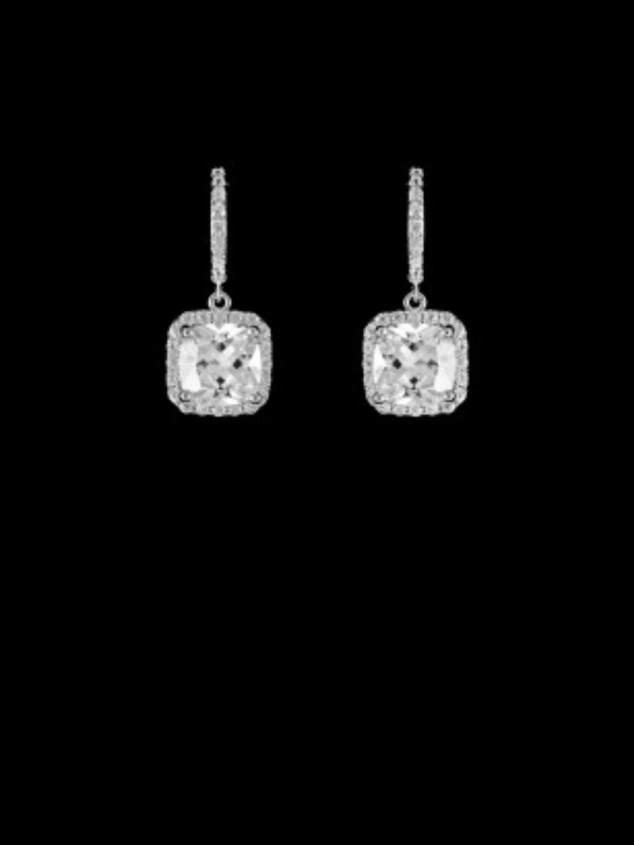 DS BRIDAL    DAE SUNG . - Cubic Zirconia Square Drop Earring EA-484