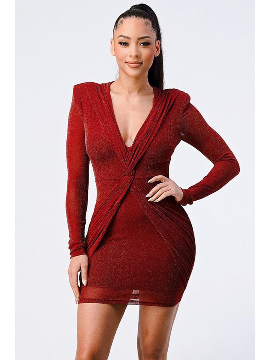 PRIVY - Long Sleeve Glitter Knotted Dress