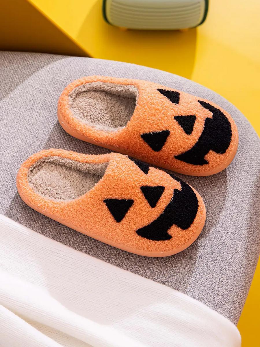 Shop Lev (Faire) - Pumpkin Face Fur Halloween Slippers 4061