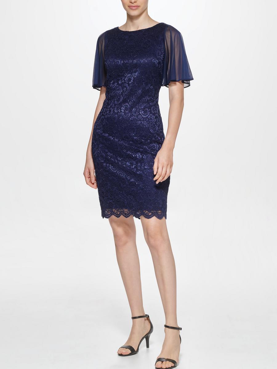 JESSICA HOWARD - Lace Metallic Short Sleeve Dress JH1M2125