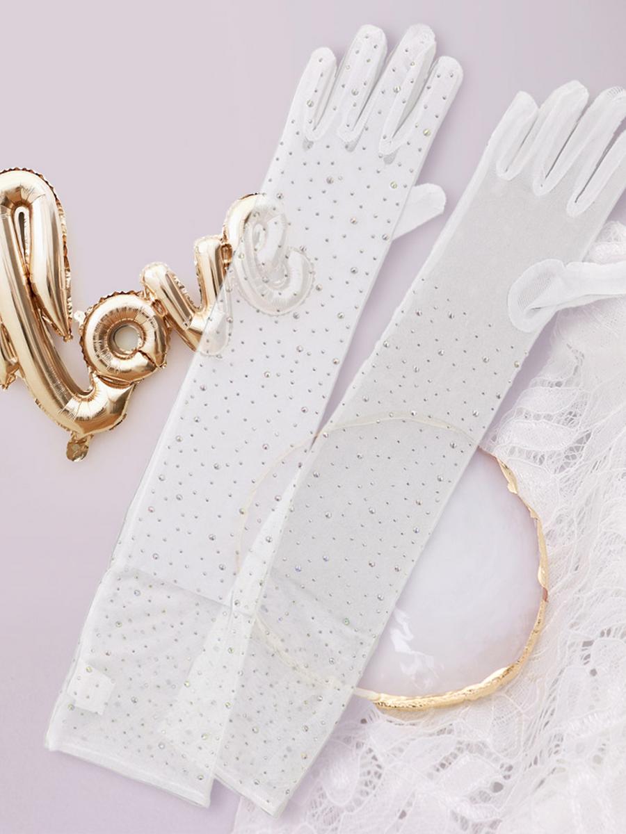 WONA TRADING INC - Stone Embellished Dressy Mesh Long Wedding Gloves GL0210