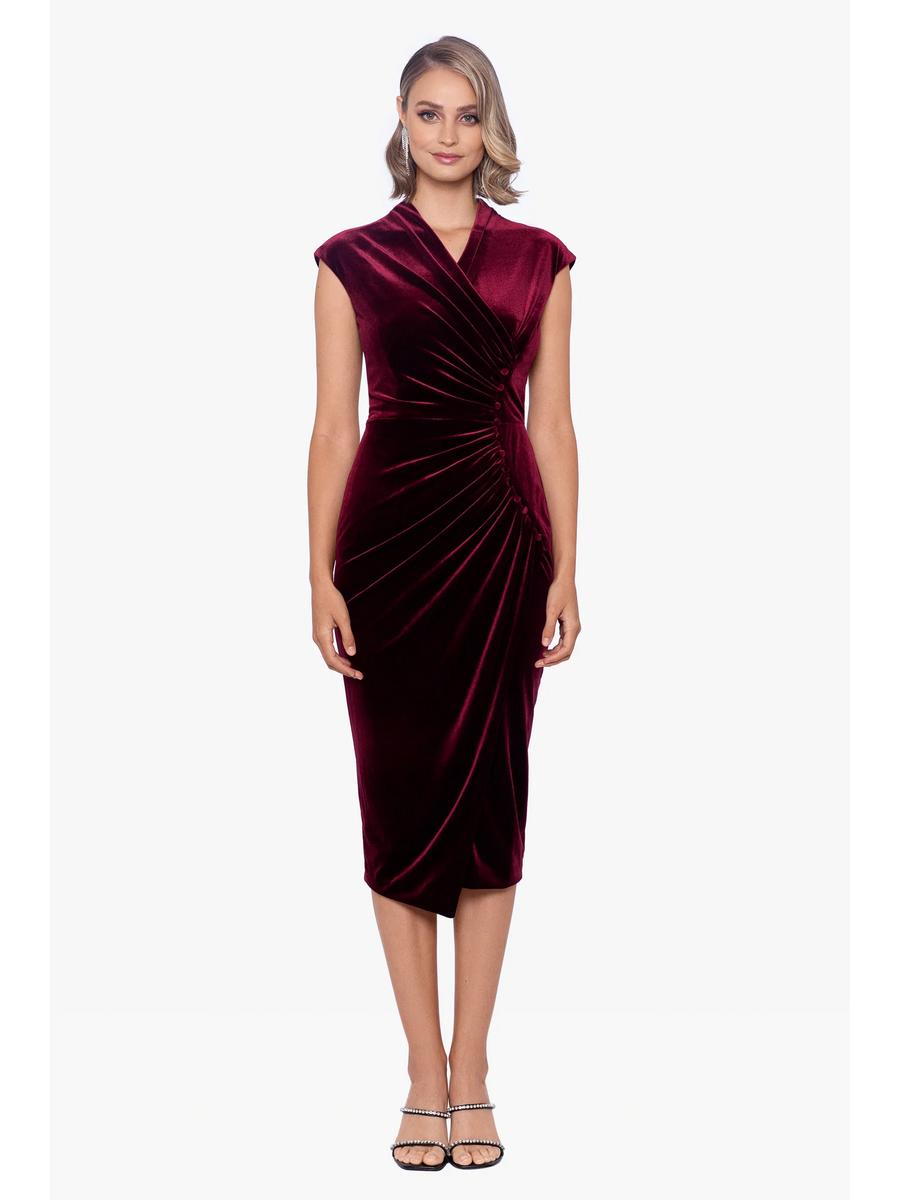 Betsy & Adam, Ltd. - Short Velvet Wrap Dress With Buttons A25325