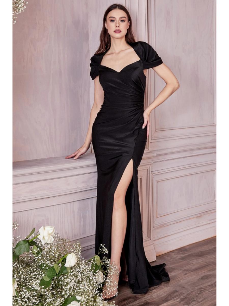 Cinderella Devine - Jersey Gown Side Slit Short Sleeve