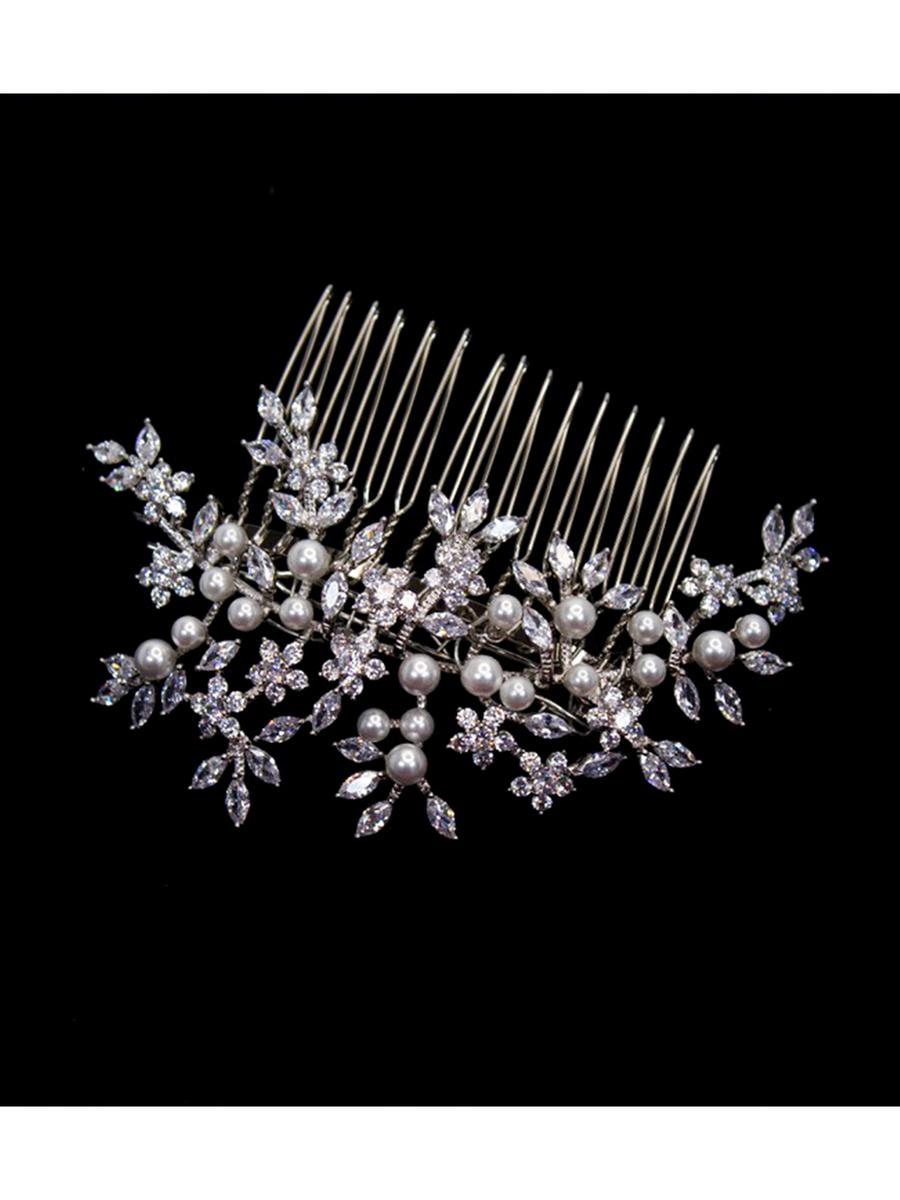 White Gem Design USA - Cubic Zirconia With Pearl Comb 2916