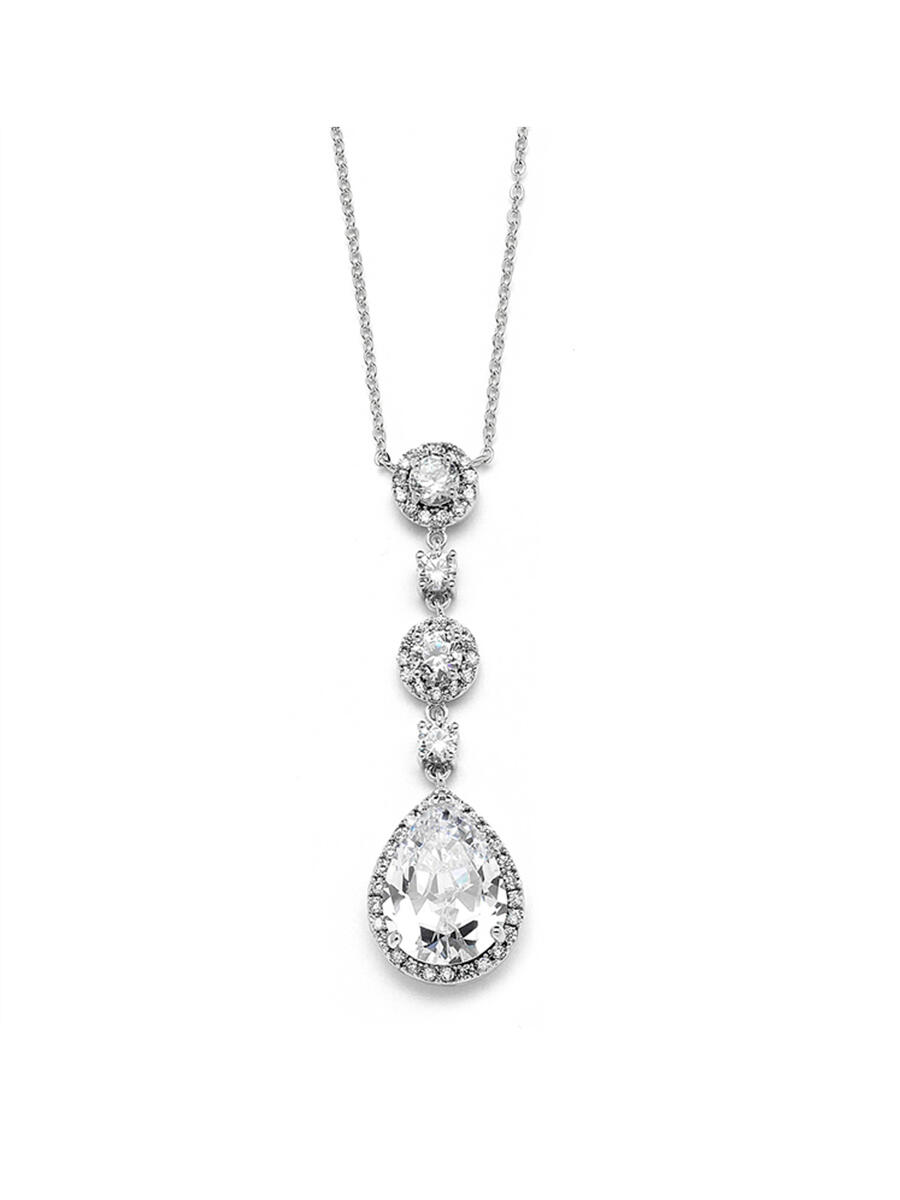 MARIELL - Pear-Shaped Drop Necklace with Pave CZ