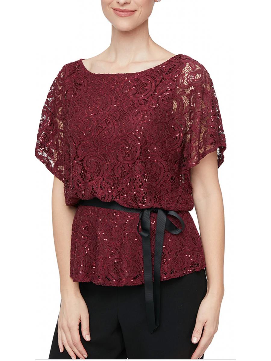 ALEX APPAREL GROUP INC - Short Sleeve Lace Top with Tie Bow 84122491