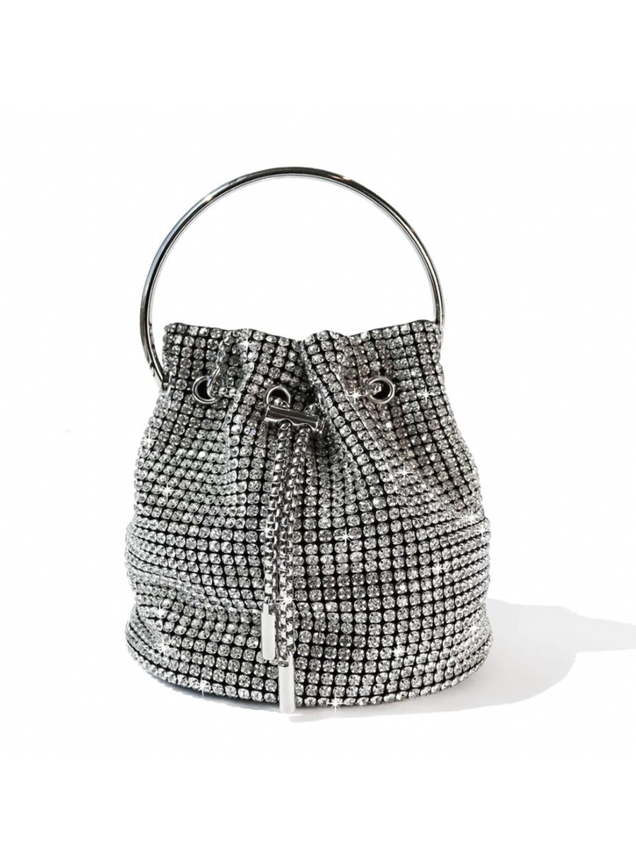 Rhinestone Checkered Shoulder Bag - Black/Silver - One Size