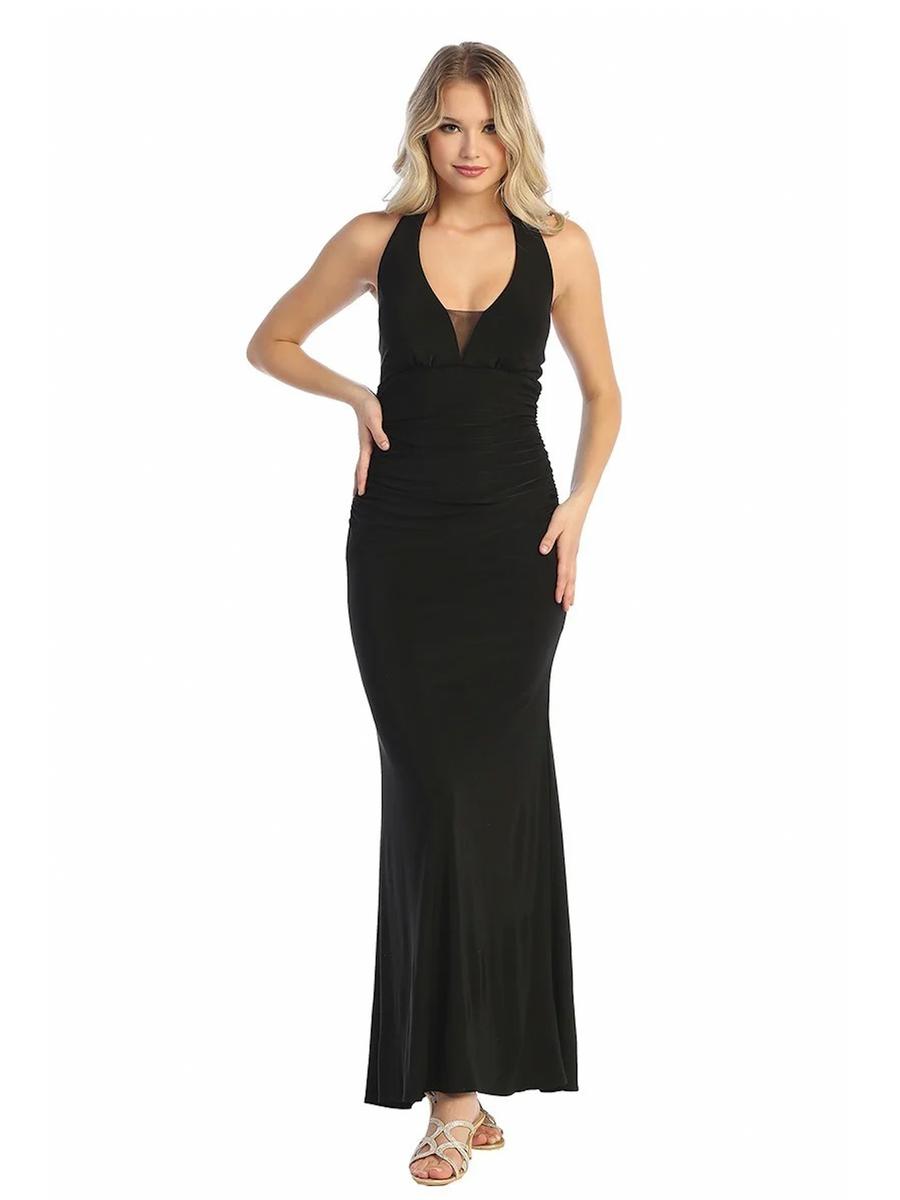 CINDY COLLECTION USA - Jersey Gown Halter Neck Deep V 1726