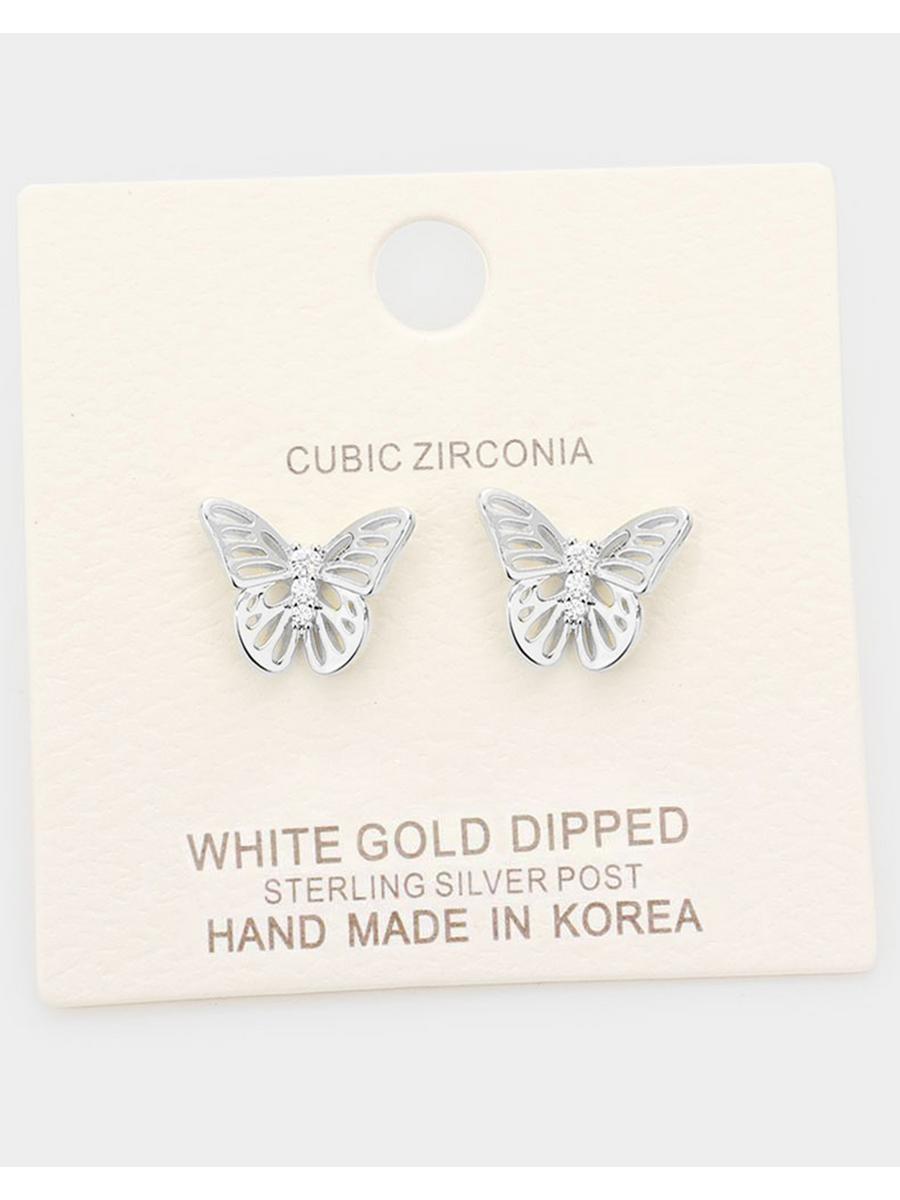 WONA TRADING INC - White Gold Dipped CZ Butterfly Sterling Silver Pos SE1694