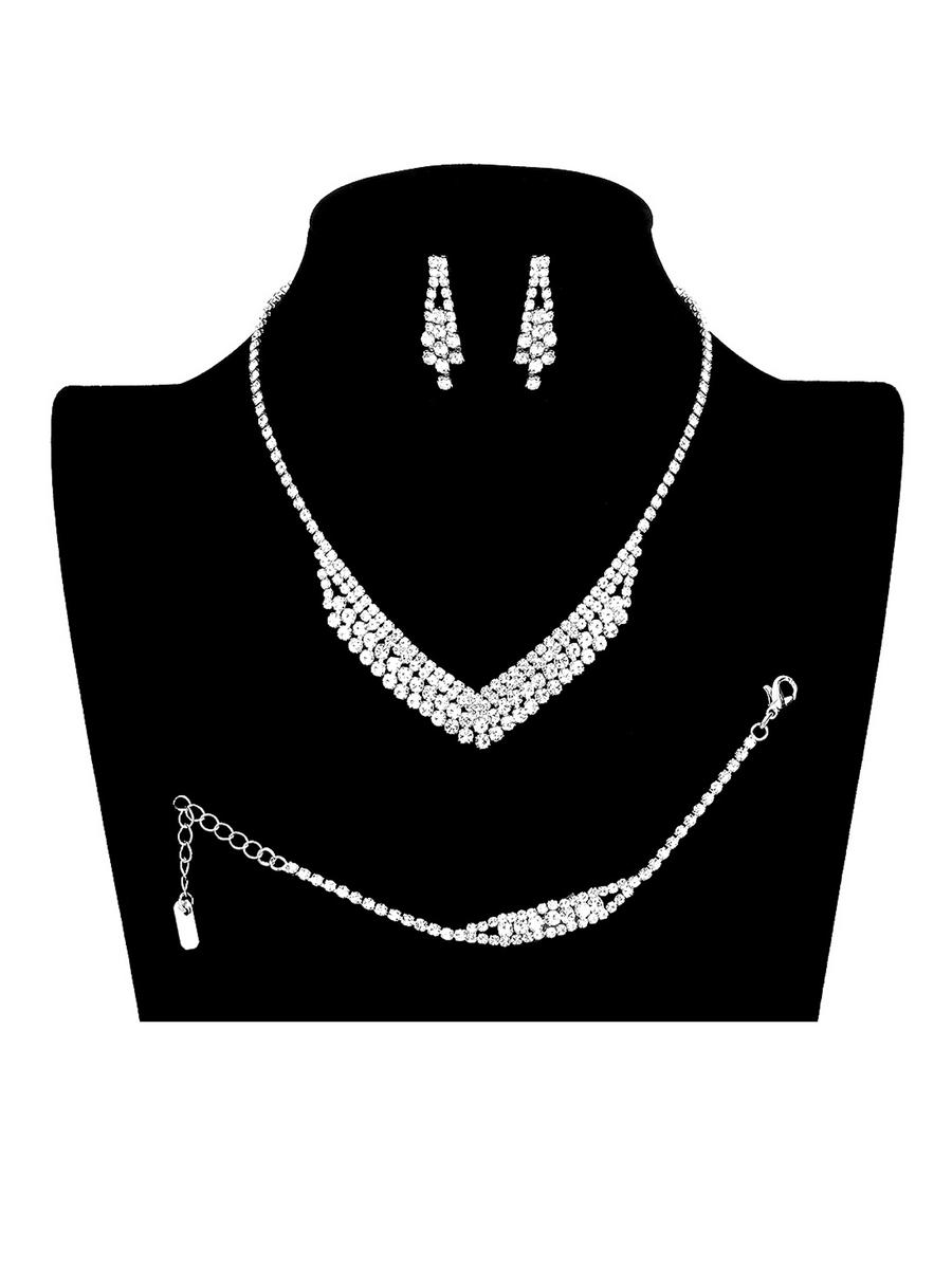 WONA TRADING INC - 3PCS - Chevron Rhinestone Necklace Jewelry Set
