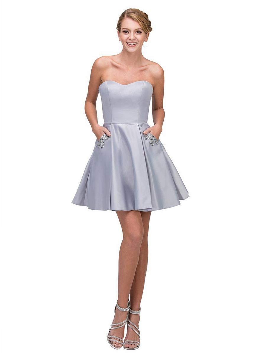 Fashion Eureka - Short Strapless Satin Fit & Flare Dress 6622