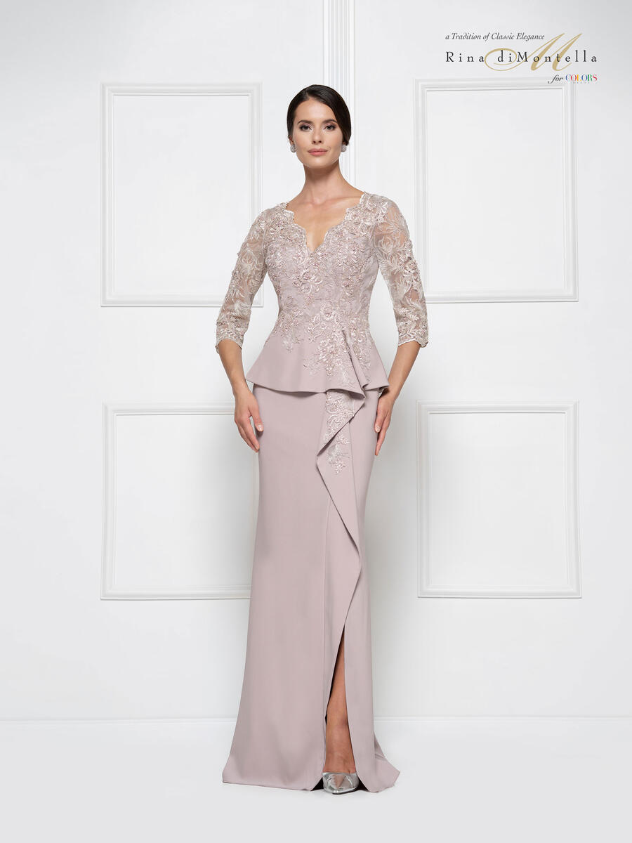 RINA DIMONTELLA COLORS - Lace Peplum Gown RD2685