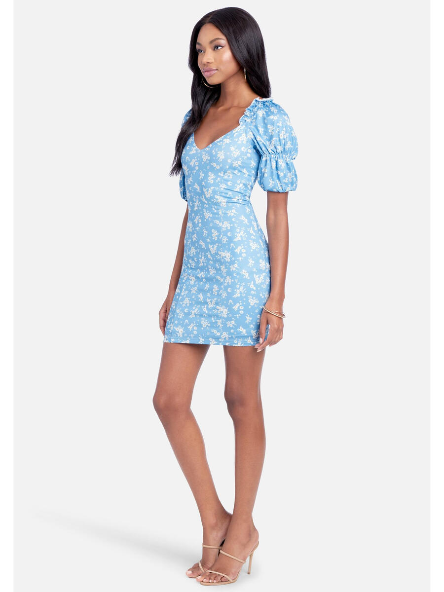 BEBE - Puffed Short Sleeve Print Dress SALT454