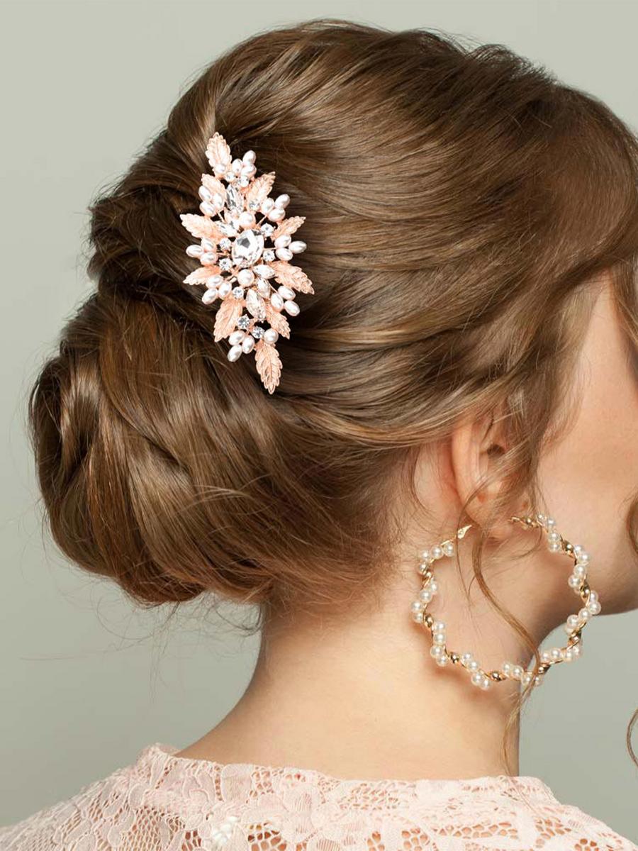 WONA TRADING INC - Leaf Pointed Pearl Stone Embellished Hair Comb CSH3948