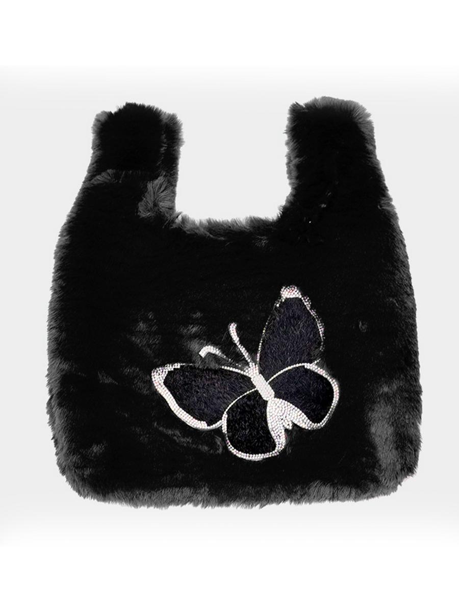 WONA TRADING INC - Fluffy Faux Fur Butterfly Slouchy Tote Bag