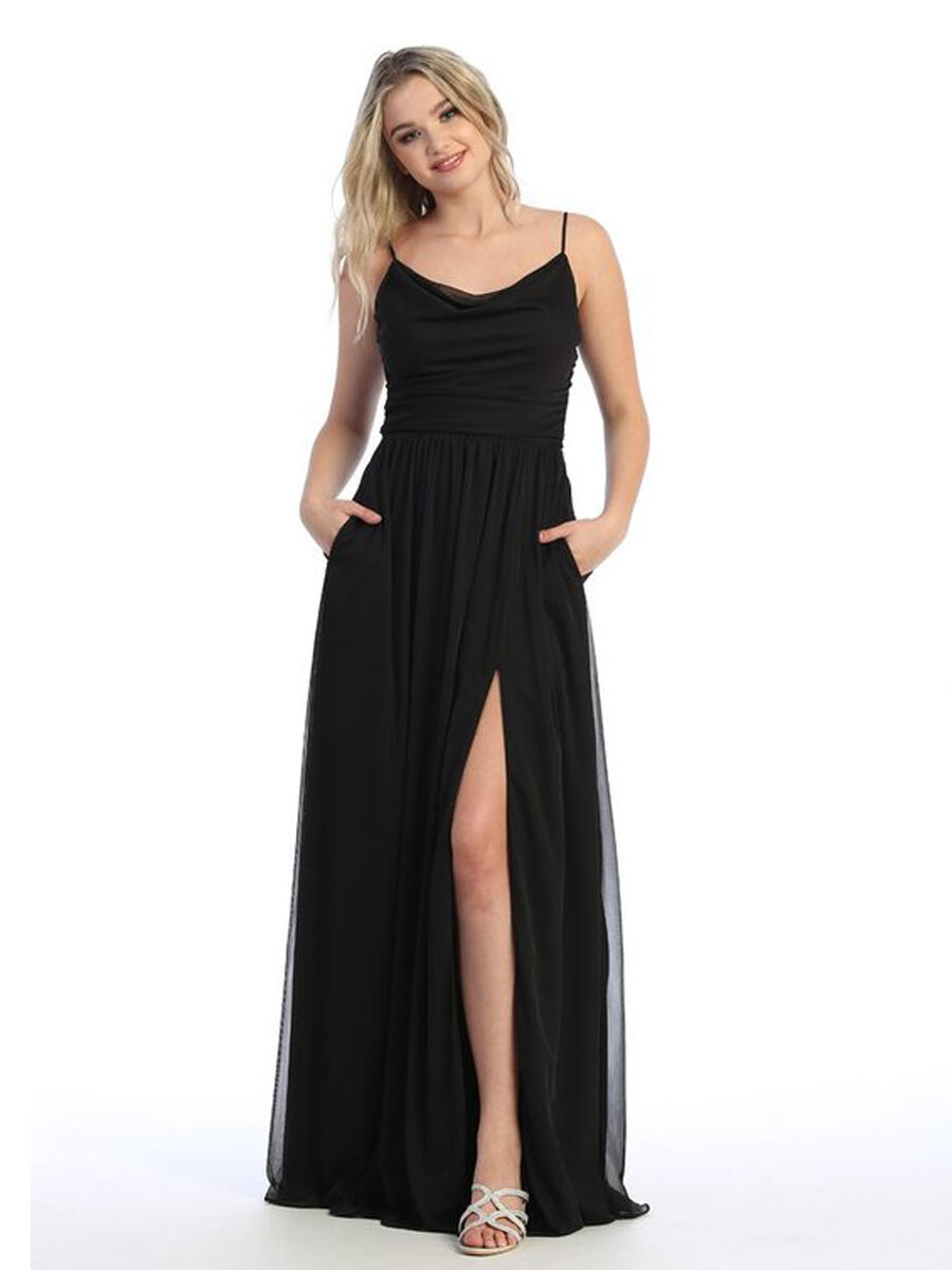 CINDY COLLECTION USA - Mesh Gown Side Slit Spaghetti Straps 1691