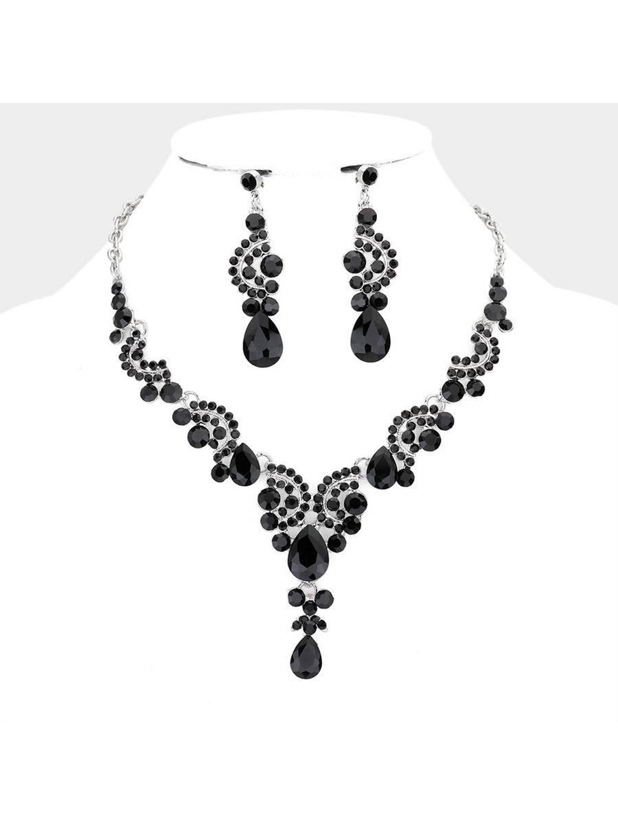 WONA TRADING INC - Teardrop Stone Accented Evening Necklace