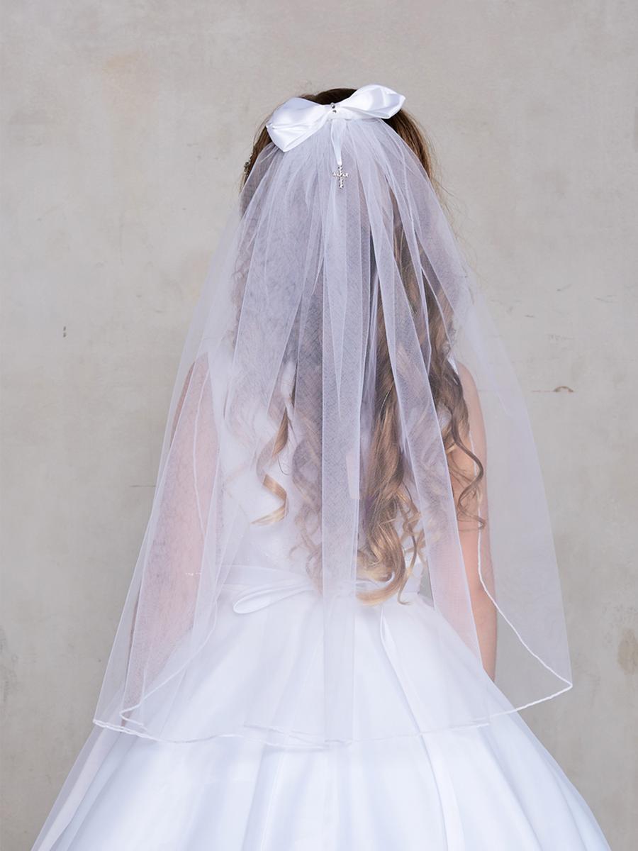 TIP TOP childrens - Satin Bow With Veil Dangling Cross 607