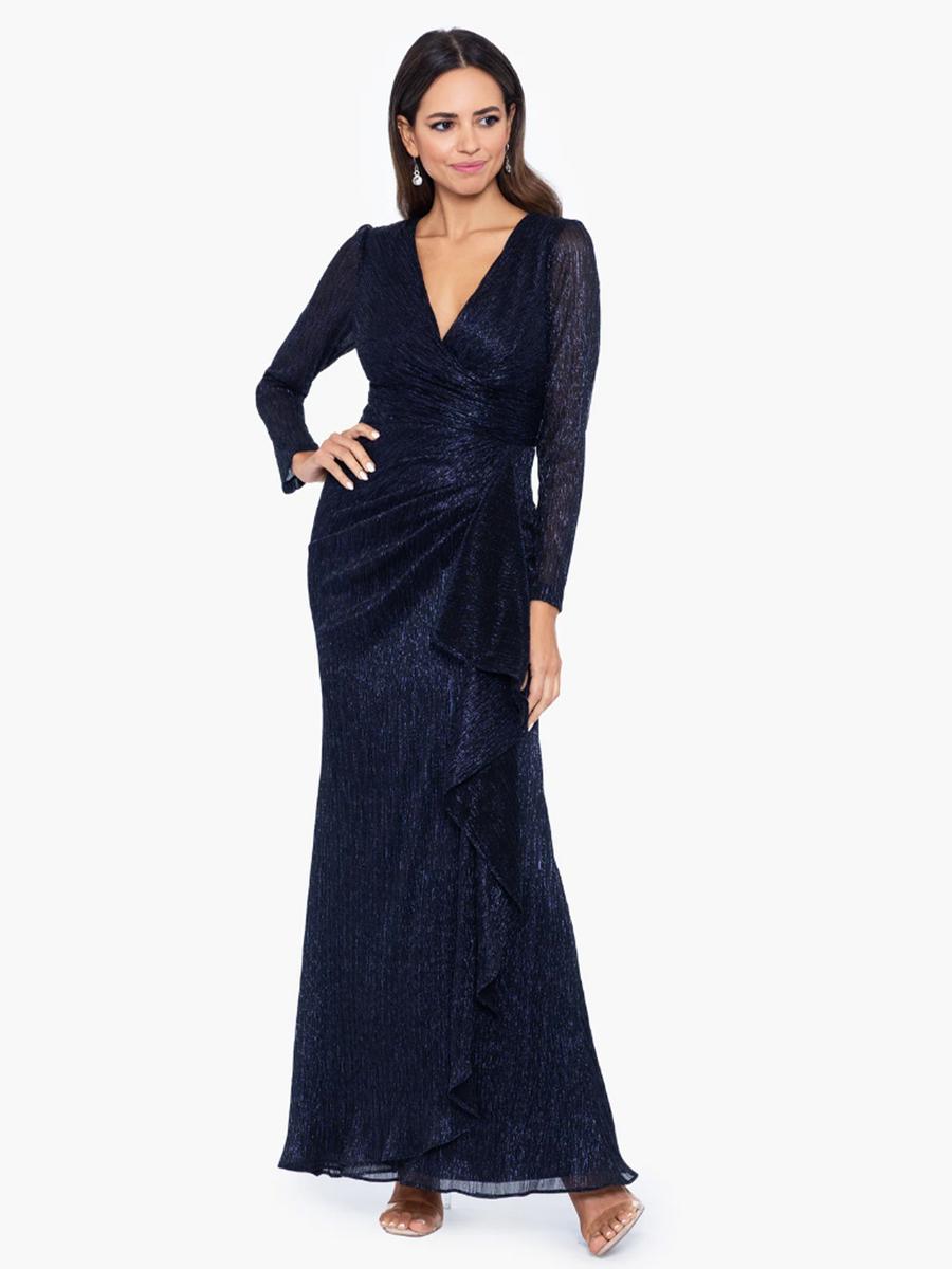 Betsy & Adam, Ltd. - Long Sleeve V Neck Ruched Waist Gown A26141D