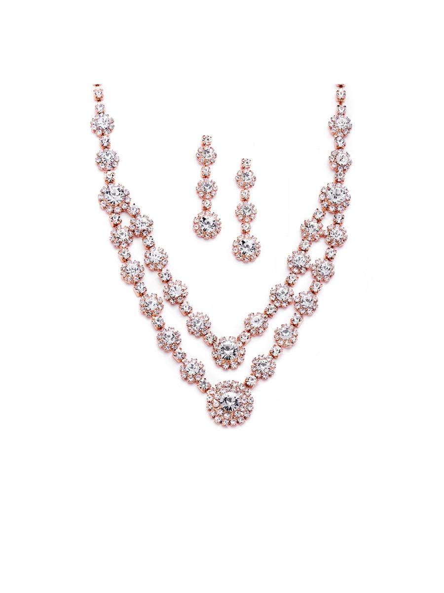 MARIELL - Two Row Rhinestone Earring Necklace Set