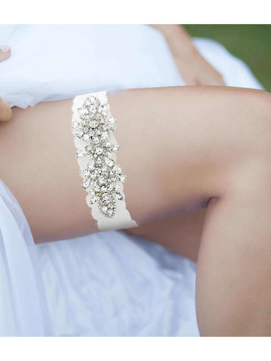 WONA TRADING INC - Floral Crystal Pave Lace Stretch Wedding Garter W2005