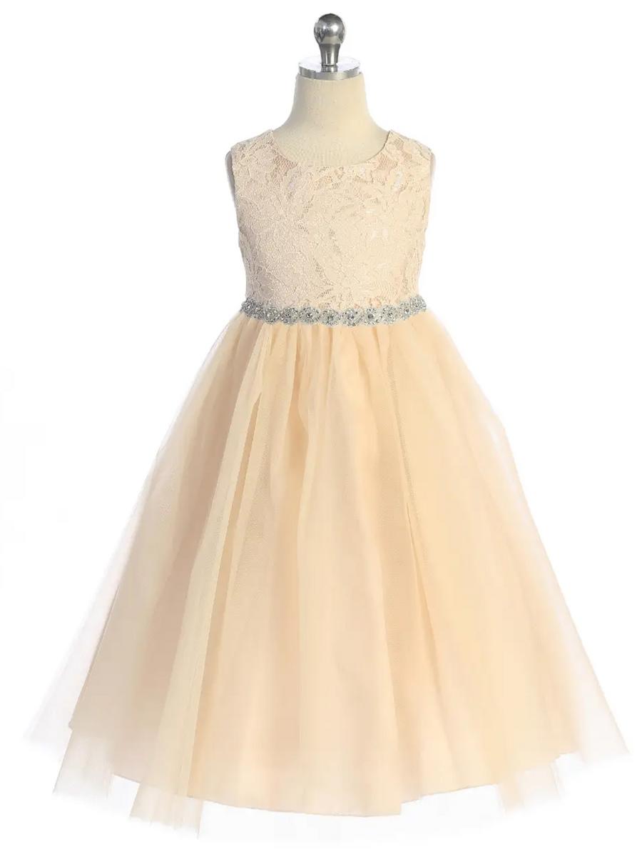 Kid's Dream - Long Lace Rhinestone Trim Dress 524-A