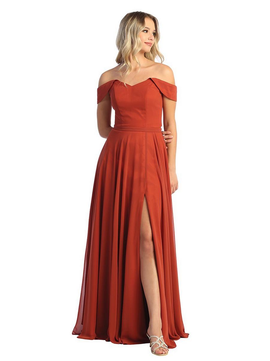 CINDY COLLECTION USA - Off The Shoulder Chiffon Gown Side Slit 1693