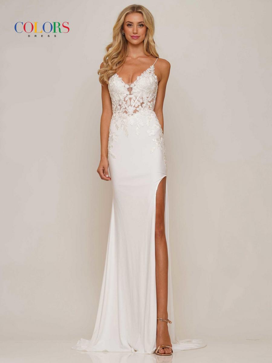 Colors Dress - Embroidered Illusion Bodice Gown G1086