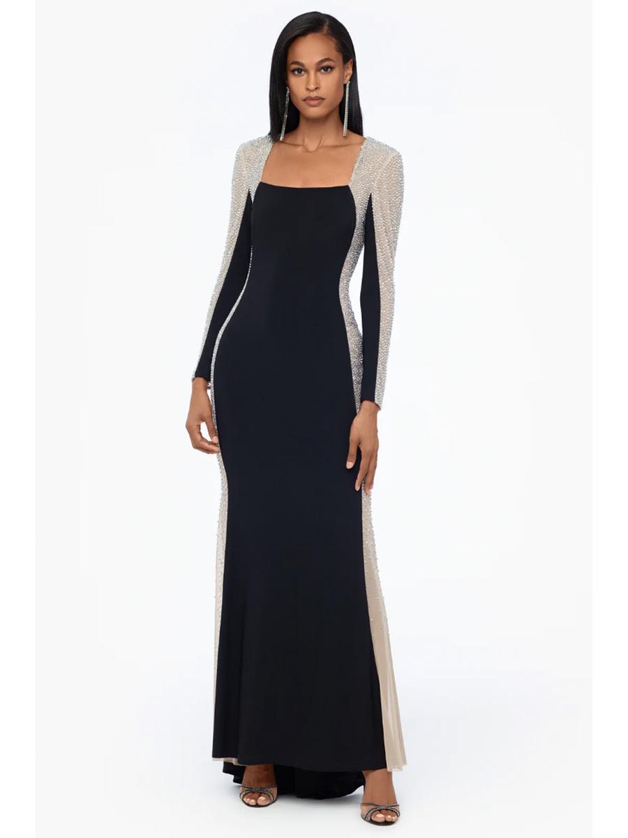 XSCAPE - Beaded Long Sleeve Jersey Gown 4053XW