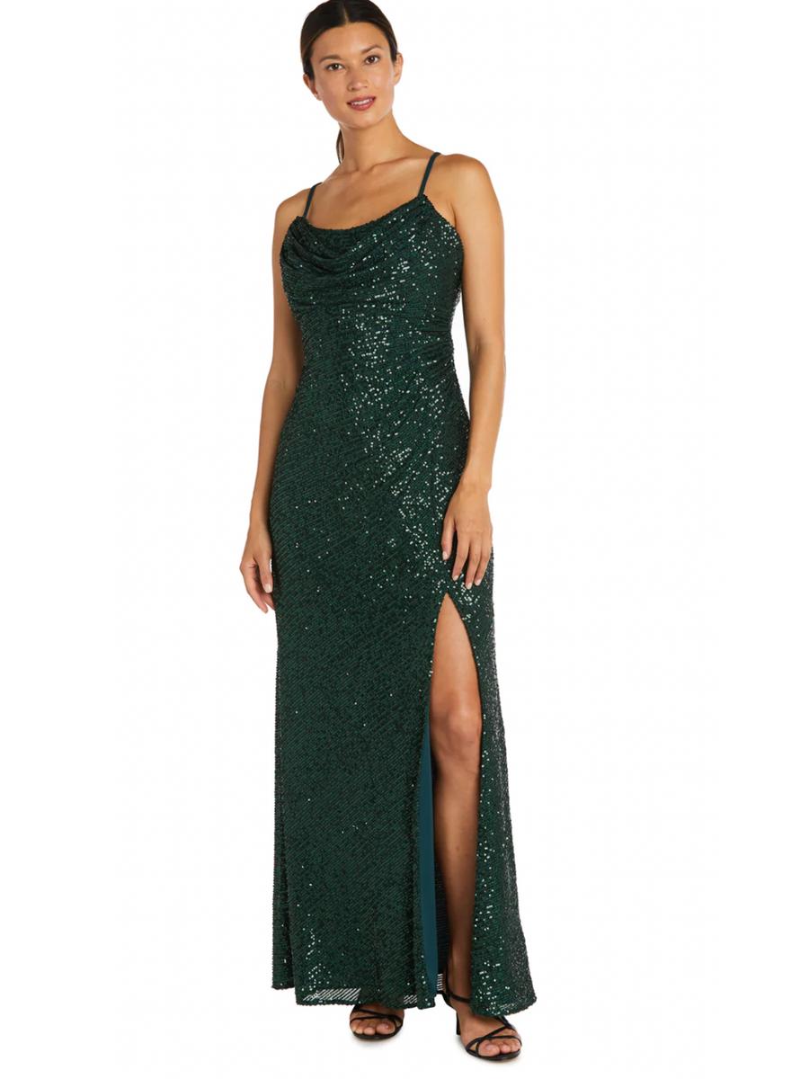 NIGHTWAY - Sequin Cowl Neck Gown Lace Up Back