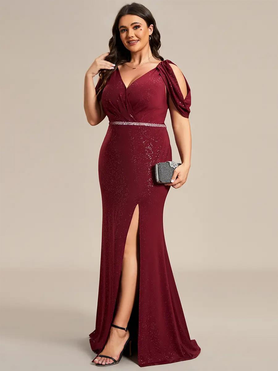Ever Pretty - Jersey Gown Side Slit Off The SHoulder Illusion EE01889