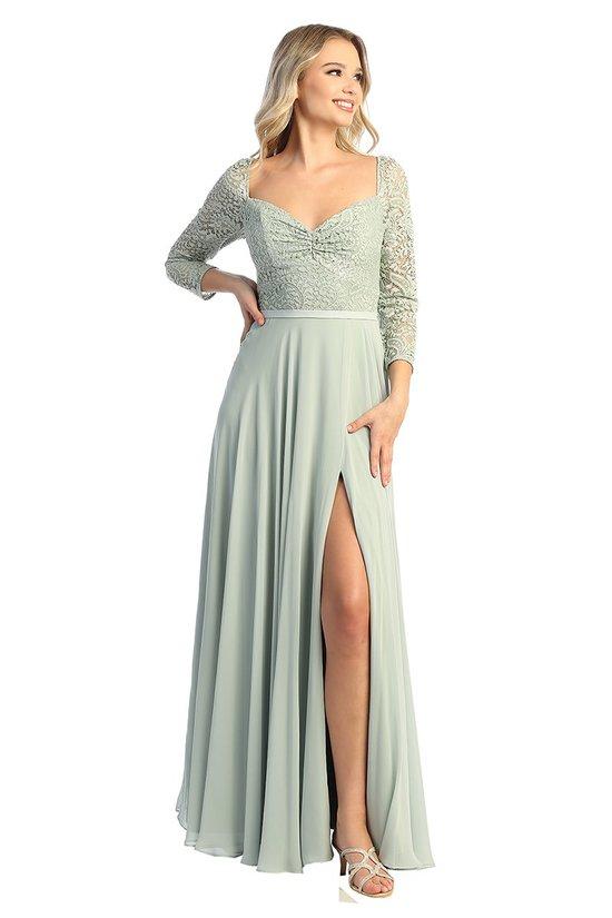 CINDY COLLECTION USA - Lace Long Sleeve Bodice Chiffon Gown 1710