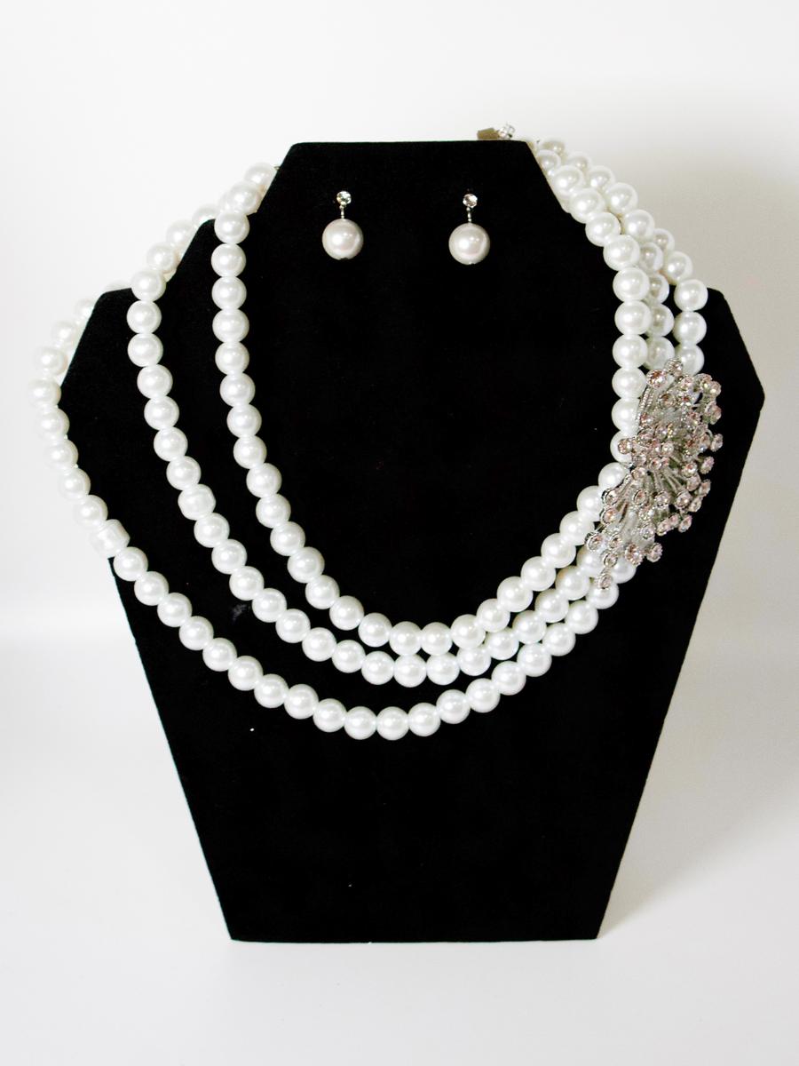 STYLE BY SOPHIE INC. - Pearls With Rhinestone Brooch Set 12508NE
