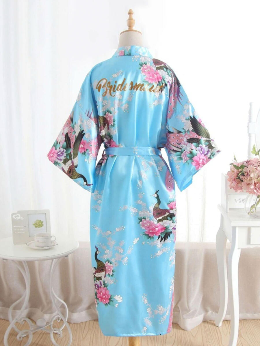 AliExpress - Silk Floral BrideMaid  Robe With Gold